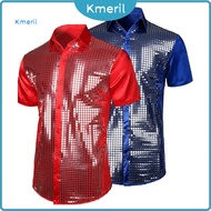 Men Relaxed Fit Shirt Men 70s Shirt Men's Shiny Satin Disco Shirt Long Sleeve Turn-down Collar Singl