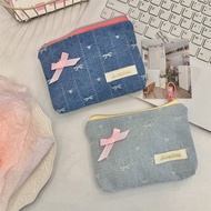 wallet with coin pouch coin purse coin pouch Embroidered Bow Denim Coin Pouch - Compact Storage & Ca