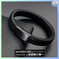 gelang hitam gelang tangan lelaki Gelang tali kulit keperibadian jenama bergaya gelang sederhana lel