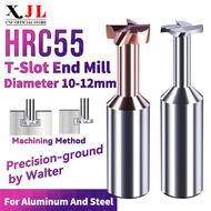 XJL T Slot Carbide End Mill D10-12MM T Slot Milling Cutter HRC55 For Aluminum And Steel CNC Cutting 