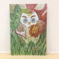 拿著小米&amp;芋頭的角鴞-水彩手繪風格明信片