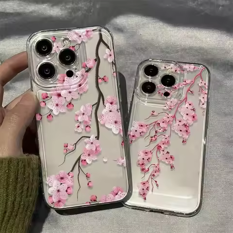 Clear Pink Cherry Blossom Sakura Case For Samsung S20 S21 S22 Plus S23 S24 FE S25 Note 20 Ultra A15 