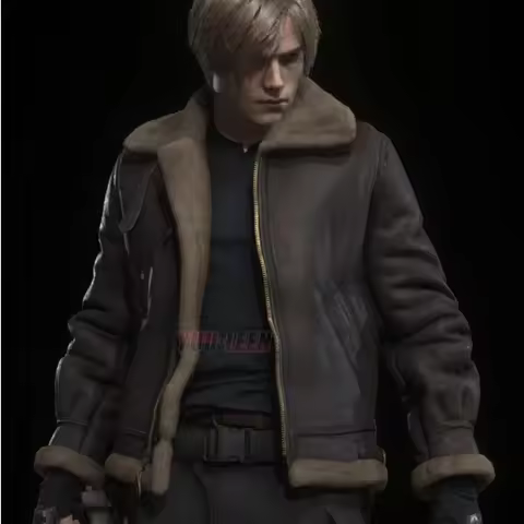 Resident Evil Remake Leon Kennedy PU Leather Jacket Roleplay Costume for Adults