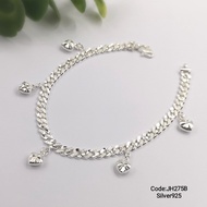 Factory Direct #JH275 Silver 925 Curb Link Heart Dangle Bracelet Anklet-Fine Jewellery Gifts For Her