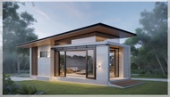 แบบบ้านพักอาศัย1ชั้นนทรงโมเดิ้ลร่วมสมัย S004 พื้นที่ใช้สอย 34 ตารางเมตร 1ห้องนอน 1ห้องน้ำ งบก่อสร้าง