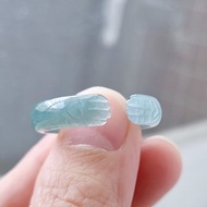 【親翠】天然翡翠 瓜地馬拉 冰透藍起光愛心貓爪手指鐲18號戒圈