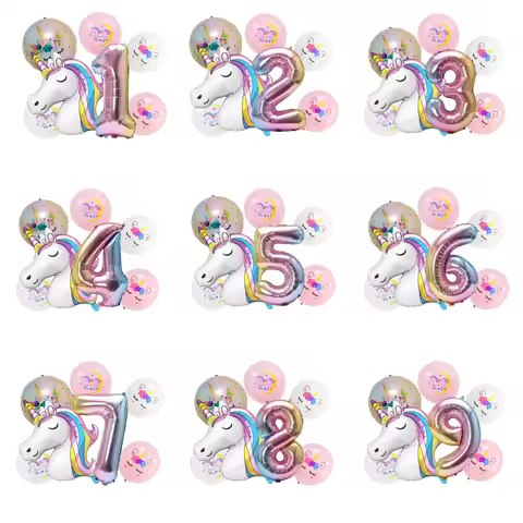 Unicorn Party Balloons Number Foil Balloons 1 2 3 4 Years Unicorn Birthday Party Decoration Rainbow 