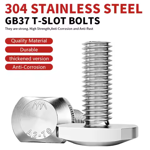 304 SS A2-70 T Bolt Square Head T-slot Bolt GB37 Hammer Head Screw M5 M6 M8 M10 M12 Metric Fastener 