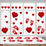 Valentine's Day Sticker Red Love Footprint Electrostatic Sticker Window Glass Door Window Sticker Re