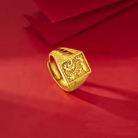 Luxury design 24K real gold dragon ring relief domineering men's open ring au9999 gold solid ring