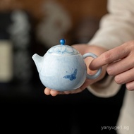 Underglaze Hand-painted Blue Butterfly Love Ceramic Teapot with Ball Hole Filter Kung Fu Tea Set Sma
