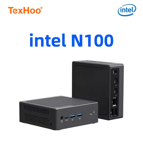 TexHoo Mini PC Intel Alder Lake N100 Windows 11 Pro DDR4 PCIe M.2 SSD USB3.2 Dual HDMI Desktop Gamin