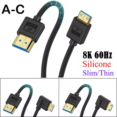 Silicone 8K@60Hz HDMI-Compatible Cable Super Extreme Slim Mini HDMI to HDMI 2.1V Ultra High Speed 48