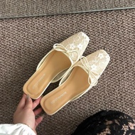 [Small size with thick feet increase in size] Square heel bow tie flats with 3cm high sole - S3C - S