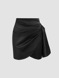 Cider Wrap Ruched Satin Mini Skirt