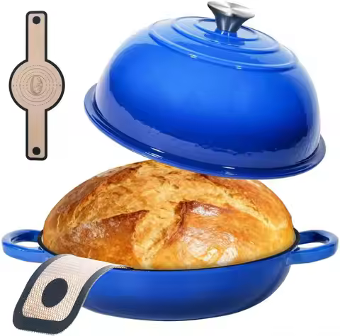 6QT Enameled Cast Iron Dutch Oven for Sourdough Bread Baking, Non-Stick with Lid and Cloche