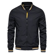 Jaket Bomber Pria Musim Dingin Wol Flanel Motif Stripe Gaya Korea