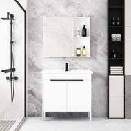 ‍🚢Nordic Light Luxury Ceramic Basin Integrated Alumimum Full-Length Mirror Cabinet Simple Wash Basin Set Bathroom Cabine