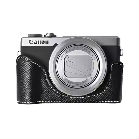 Camera Half Case For Canon G7X II Mark II III G7X2 G7X3 Palm Print PU LeatherBottom Opening Cover Wi
