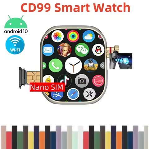 2026 CD99 Smart Watch 2.29inch Amoled Smartwatch Android 10.0 Sim Card With Wifi 800W HD Rotary Came