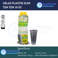 TenTenTen Clear Flat Plastic Cups 18oz Contents 50pcs | 18 oz Plastic Drink Cup
