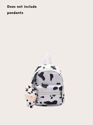 1 pieza de mochila mini con estampado de vaca sin colgante de peluche, adecuada para viajes diarios y un artículo imprescindible para el regreso a la escuela