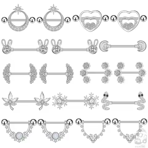 2PCS Snake Rabbit Heart Nipple Piercings Women Nipple Rings Cover Barbell Breast Shield Crystal Stee