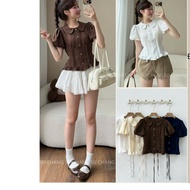 Women's Fashion Vertical Buttoned Ruffle Collar Blouse A9300