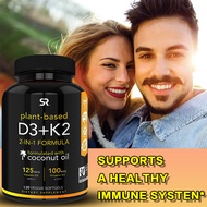 Vegetarian Vitamin D3 Plus K2 Supplement with Organic Coconut Oil - Supports Calcium Absorption for Strong Bones and A Healthy Immune System