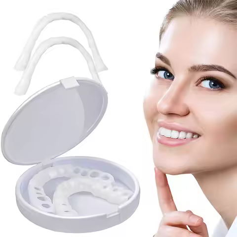 Upper and Lower Temporary Snap On Dentures, Adjustable Cosmetic False Teeth Veneers for Instant Smil