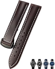 GANYUU 18mm 19mm 20mm Cow Leather Watch Strap For Omega Seamaster 300 Speedmaster Watch Bands (Color : Dark brown black, Size : 19mm)