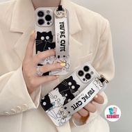 Curious Black and White Cat IMD Full Coverage Camera Protection Strap Wrist Strap Soft Phone Case Fo