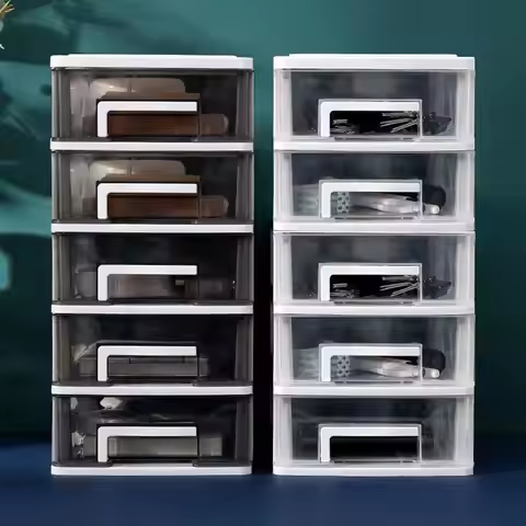 5-layer Desktop Storage Box Drawer Style Office Desk Transparent Storage Miscellaneous Sturdy Statio