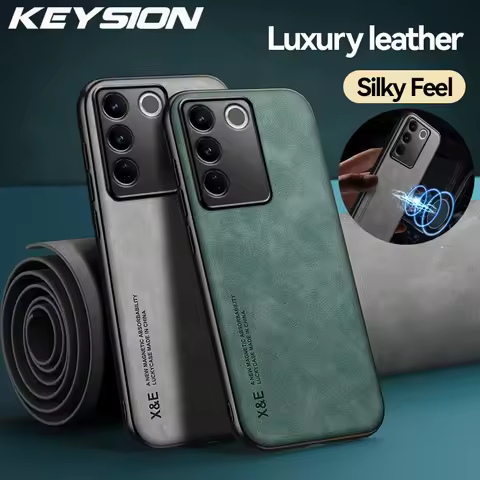 KEYSION Luxury Leather Case for VIVO V27 5G V27e V27 Pro 5G Soft Silicone+PC Shockproof Phone Back C