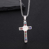 Cross Stainless Steel Necklace Saint Benedict Crystal Saint Pendant Cross Mens Necklace Jewelry Neck
