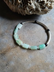 天然緬甸翡翠冰飄花方形珠 925銀彈性手串手環