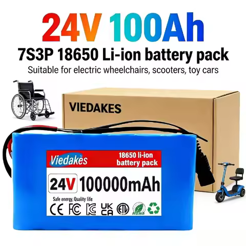 24V 100Ah 7S3P Battery Pack with BMS 29.4V 2A Charger for Electric Wheelchair Scooter Portable Power
