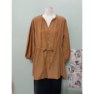 Orange Japanese women's shirt with drawstring waist, long form, size L a84