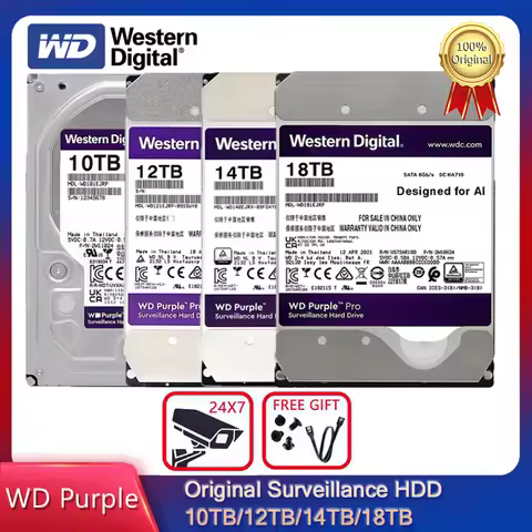 WD Purple 10TB 12TB 14TB 18TB Surveillance Hard Drive SATA III HDD HD Harddisk For Security System V