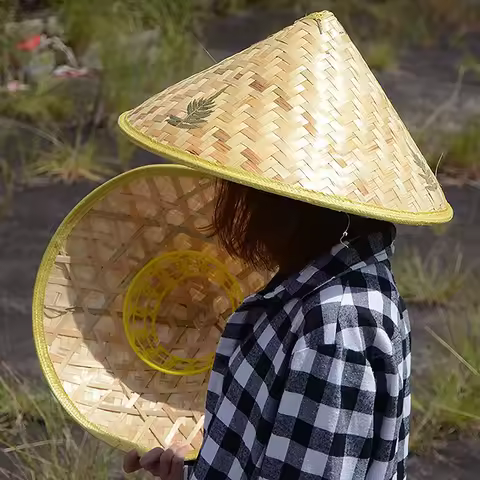 Tourism Rainproof Conical Fishing Sunshade Hat Chinese Retro Bamboo Rattan Fisherman Hat Handmade We