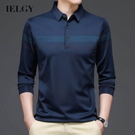 IELGY เสื้อยืดแขนยาวผู้ชายเสื้อโปโลคอปกเข้ารูป