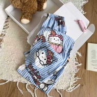 Striped cartoon cat pajama pants for cute women loose fitting home pants