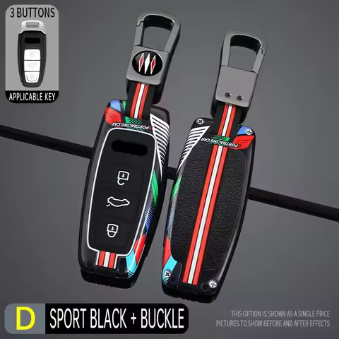 Racing Style Metal Car Key Case Fob Cover for Audi A6 A6L A7 A8 A8L A3 E-tron 55 Q7 Q8 C8 2019 2020 