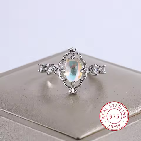 Beautiful S925 Silver Ring for Women Fashion Moonstone Ring Creative Engagement Jewelry Anniversary
