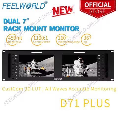 FEELWORLD D71 PLUS-H Dual 7 Inch Full HD LCD Panel 1920x1200 3RU SDI HDMI Rack Mount Monitor IPS wit