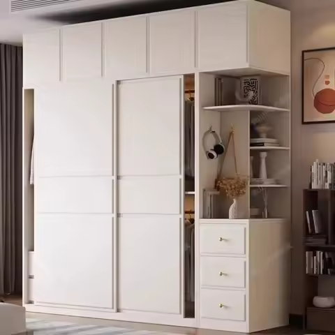 Luxury Modern Wardrobe Closet Sliding Doors White Multiple Purpose Wardrobes Wooden Space Saving Sza