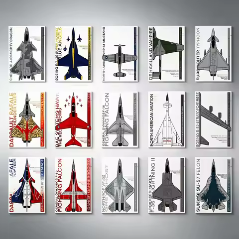 Military Fighter Jet Blueprint Canvas Wall Art F22 Raptor F35 Lightning SU57 Rafale F16 F18 Aircraft