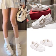 Rv Tassel Diamond Buckle White Shoes Women's Genuine Leather Thick-Soled Casual Sneakers Color-Block