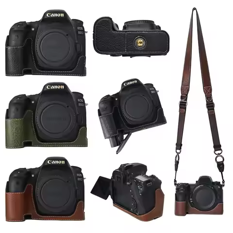 PU Leather Half Body Cover for Canon EOS 60D 70D 80D 90D Camera Case Bag Battery Opening Base Protec