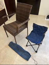 二手仿藤椅 + 帆布摺疊椅(露營用)